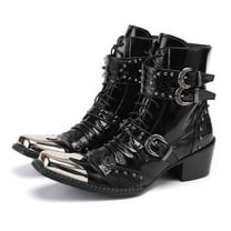 Santimon Men Boots Fashionable Motorcycle Boots Rivet Metal Square Toe Ankle Boots Buckle Casual Boots Black US 7.5
