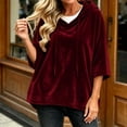 thumbnail image 6 of Gamivast Velvet Hoodie Pullover for Women Sweatshirts Half Sleeve Drop Shoulder Drawstring Velour Tops Casual Loose Fit Comfy Y2K Fall Loungewear Wine XXL, 6 of 7