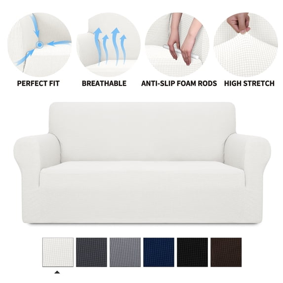 YEMYHOM 1-Piece Super Stretch Loveseat Slipcovers Non Slip Sofa Couch Covers for 2 Cushion (Loveseat, White)
