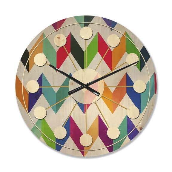 Designart 'Retro Geometrical Design III' Mid-Century Modern Wood Wall Clock