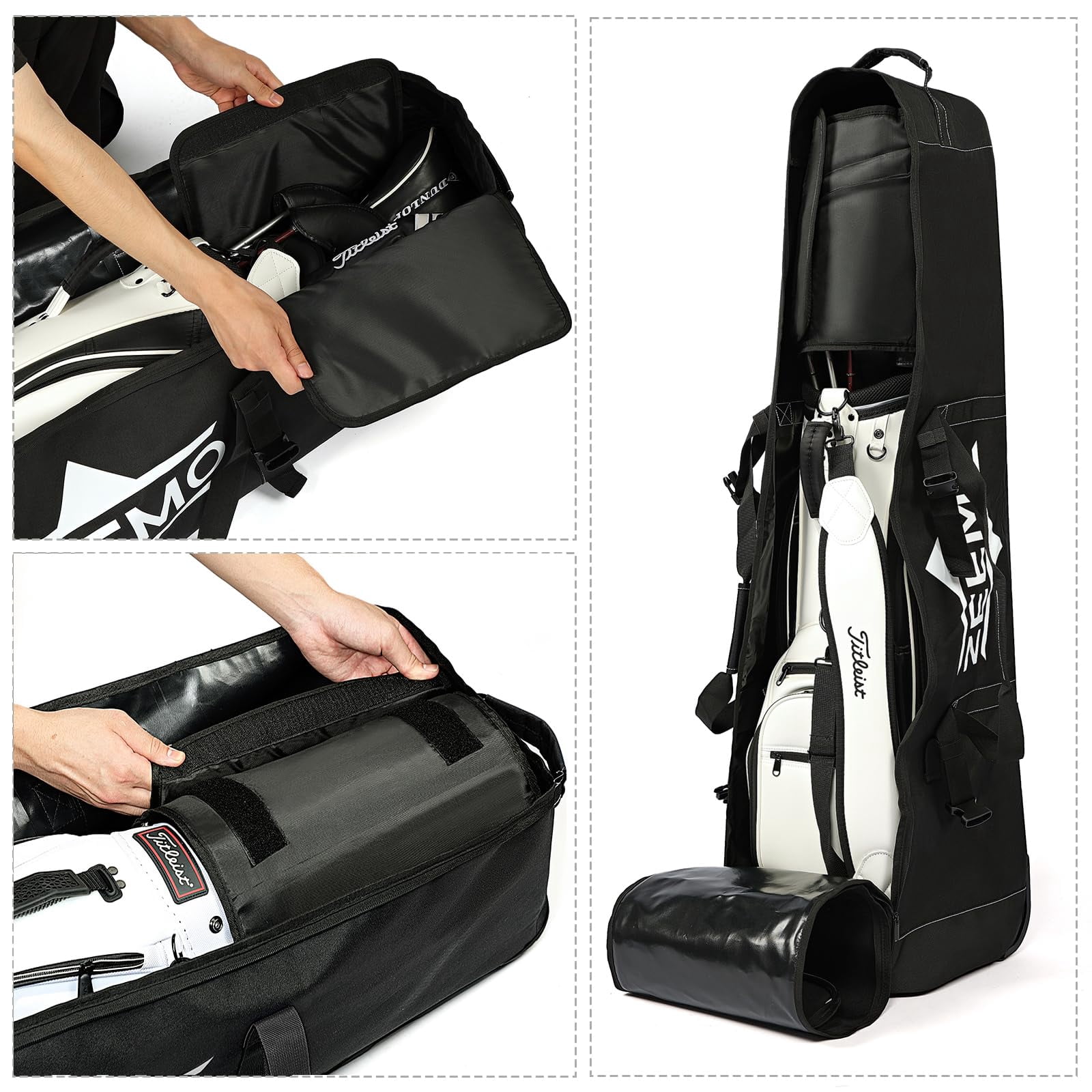 Golf Travel Bag  Full-open Protective & Wheeled Airline-approved Case For Clubs Cart&standbag Soft-sided Waterproof Cover Made Of Heavy Duty Oxford