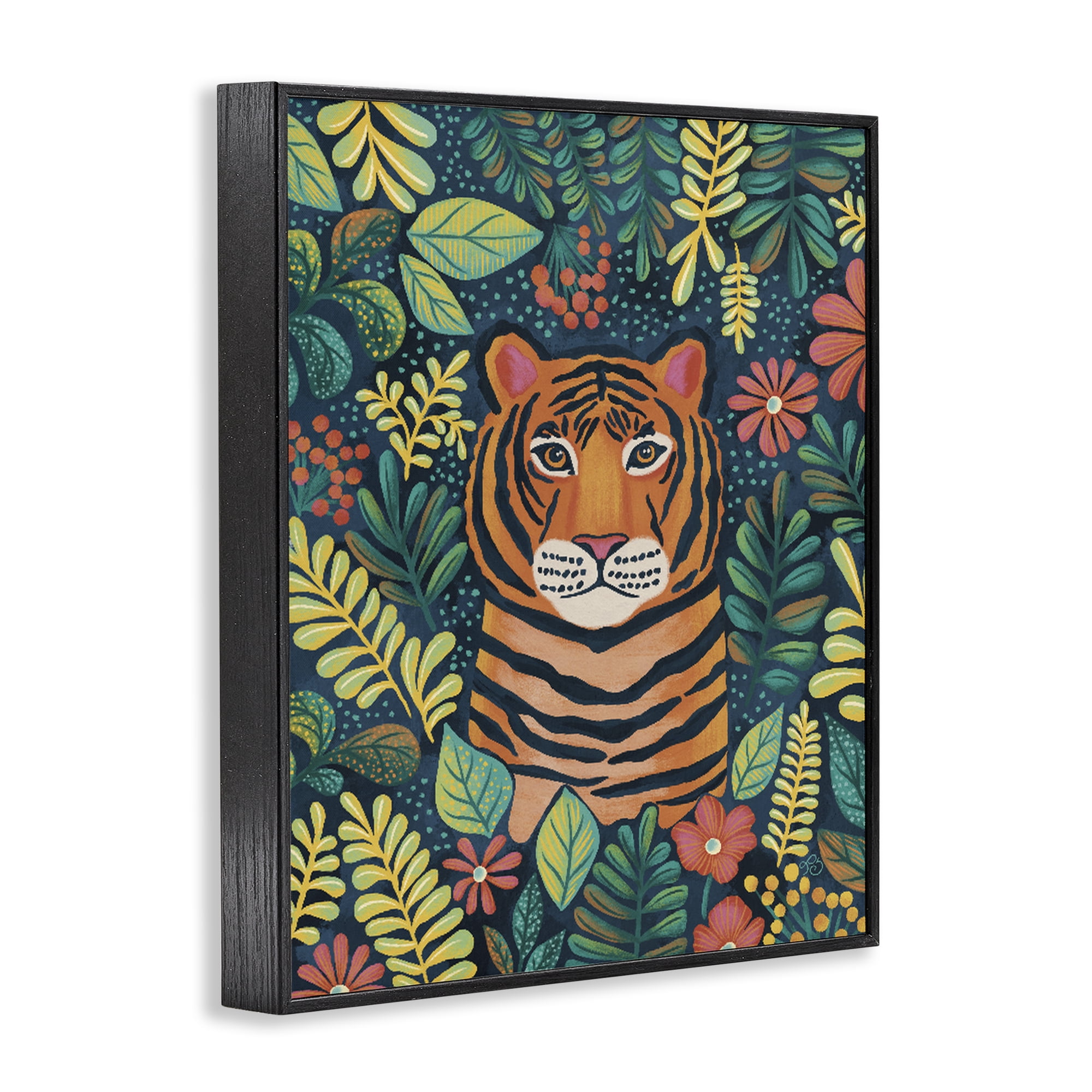Stupell Industries Exotic Leaf Pattern Tiger Black Framed Giclee Art, design by Lisa R Dumm