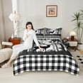 thumbnail image 4 of Manfei Wild Deer Moose Queen Comforter Set, Jungle Animal Wildlife Bedding Sets, Black White Grid Check Bedding Comforter Set, Microfiber Bedroom Decor, 3-Piece Reversible, 4 of 8