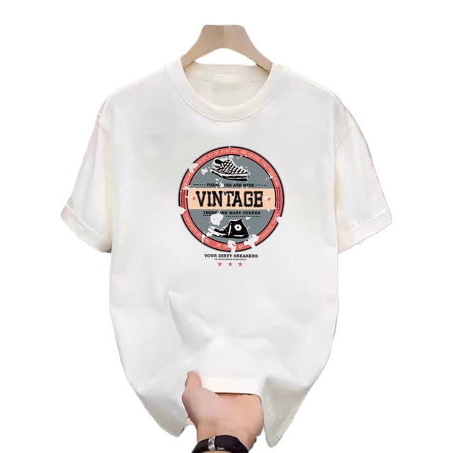T-Shirt Décontracté d'Été Blanc Imprimé Hommes Femmes Extérieur Respirant Coton Chemise Ronde