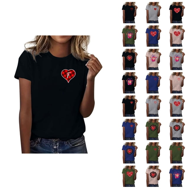 T-shirts pour Femmes de la Saint-Valentin 2026 Mode Manches Courtes Col Rond avec Cœur Graphique