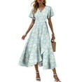 thumbnail image 4 of felwors Summer Dresses for Women 2025 Casual V Neck Short Sleeve Floral Midi Dress Tie Waist Ruffle Boho Cute Summer Dress Light Green, XXL, 4 of 9