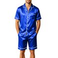 thumbnail image 2 of Men Satin Pajama Set Sleepwear for Man Summer Short Sleeve Button-Down Shirt & Shorts Pajamas 2 Piece Home Clothes Short Suit Royal Blue 2XL, 2 of 6