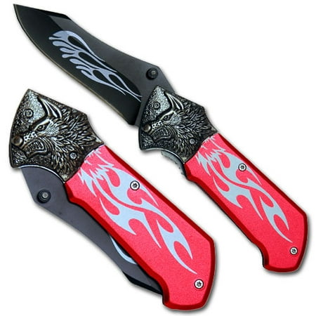 Custom Tribal Folding Knife - Tactical Red Wolf (Best Custom Tactical Knives)