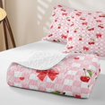 thumbnail image 4 of Erosebridal Watercolor Cherry Bow-tie Twin Quilt Set for Girls Women, Pink Checkered Gird Twin Coverlet Set, 2 Pieces, 4 of 7