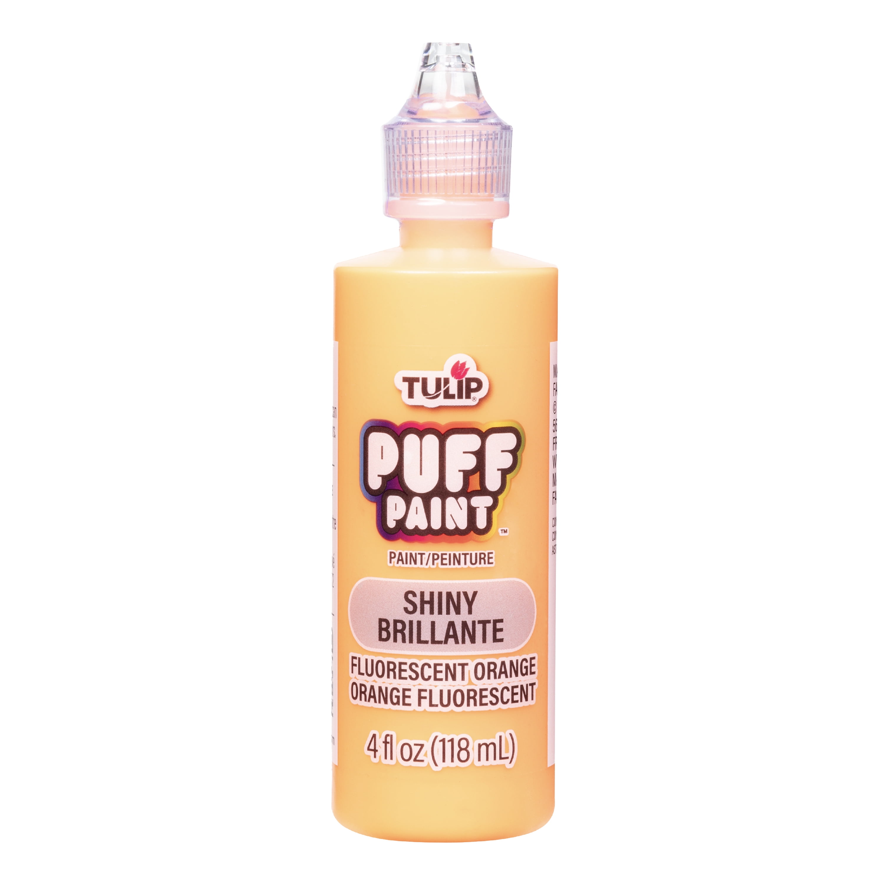(2 pack) Tulip Puff Fabric Paint, Shiny Fluorescent Orange, 4 fl oz, Liquid Gel