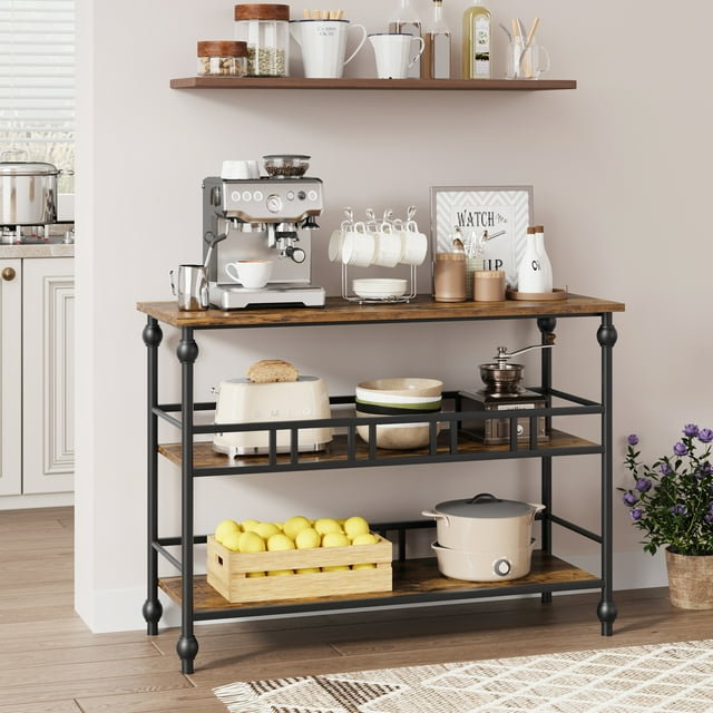 Table Console Rétro à 3 Niveaux avec Armoire de Rangement, Buffet Bahut pour Salon, Salle à Manger et Entrée