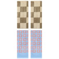 Unique Bargains 4 Pcs Checkered Decorative Hand Towels Brown/Blue 14" x 28"/13" x 28"