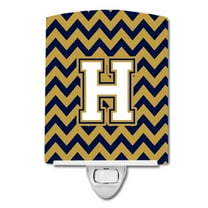 Letter H Chevron Navy Blue and Gold Ceramic Night Light