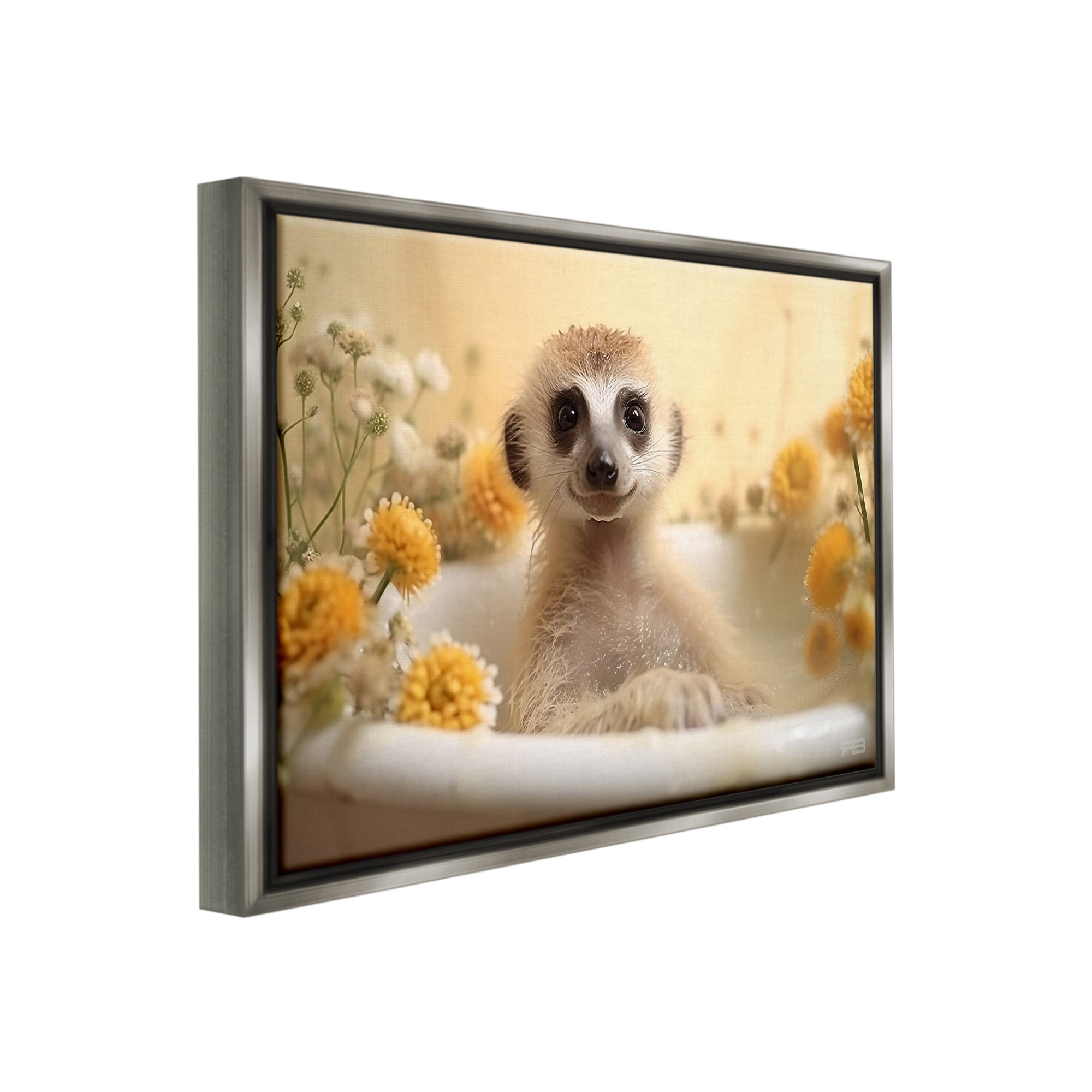 Stupell Industries Meerkat & Floral Bath Animals & Insects Painting Gray Floater Framed Canvas Art Print Wall Art, 31 x 25