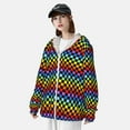 thumbnail image 2 of Kdxio Rainbow Chequerboard Print Women Men Sun Protection UPF 50+ Jackets Zip Up Long Sleeve Hoodie Hiking Lightweight with Pockets, 2 of 5