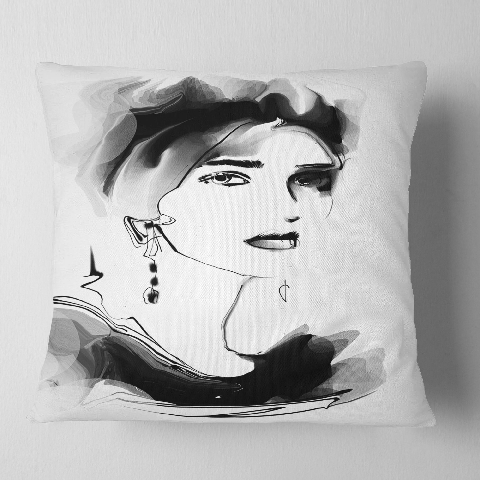 Designart Pretty Woman Black - Abstract Portrait Throw Pillow - 18x18