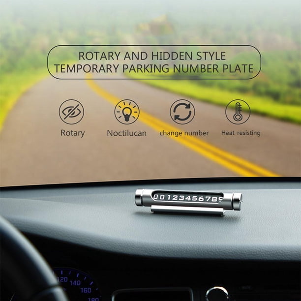 Placa De Estacionamiento Temporal Lichtgevende draaibare auto Tijdelijke parkeerkaart Telefoonnummerplaat (zilver) Sywqhk Accesorios para autos y motos