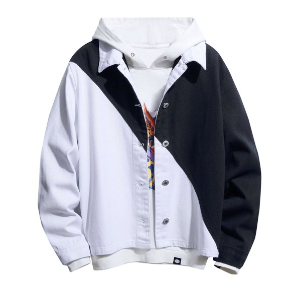 IROINNID Men's Denim Jacket Turndown Lapel Long Sleeve Contrast Color Casual Fall/Winter Plus Size Fashion Jacket