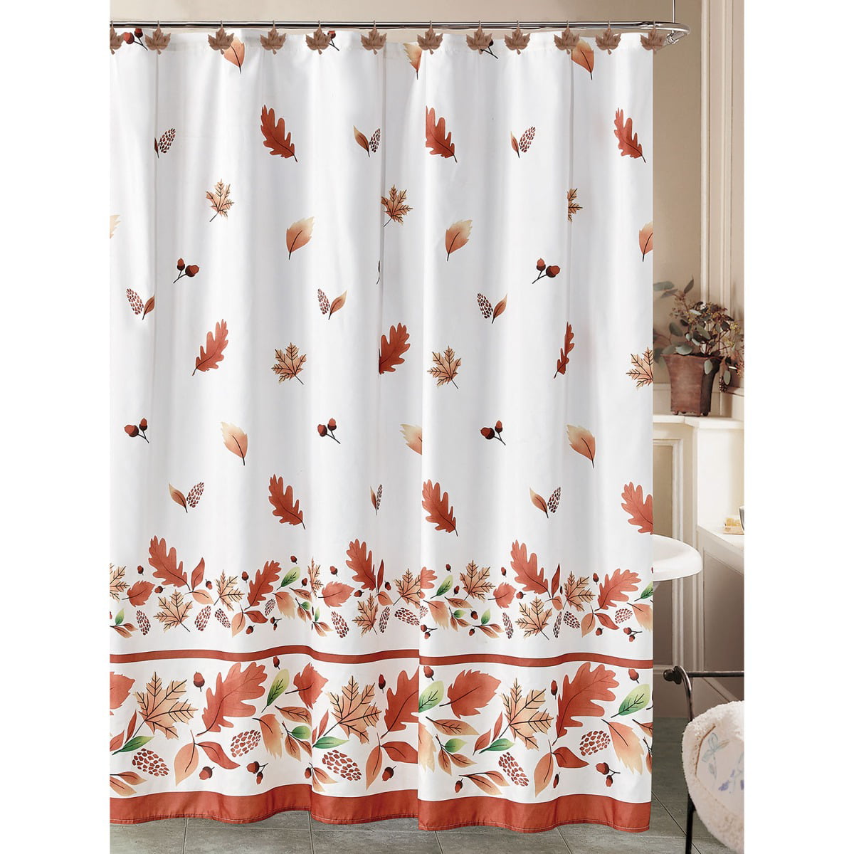 Fall Maple Leaves Cardinal Red Bird Waterproof Fabric Shower Curtain Bath Decor 