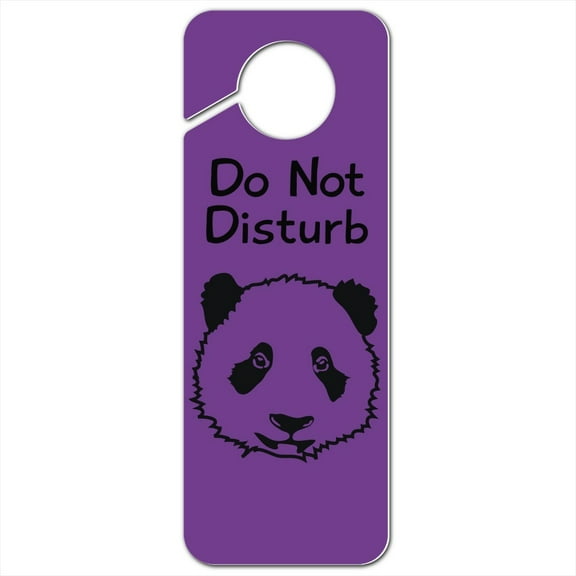 Panda Bear Face on Purple Plastic Door Knob Hanger Sign