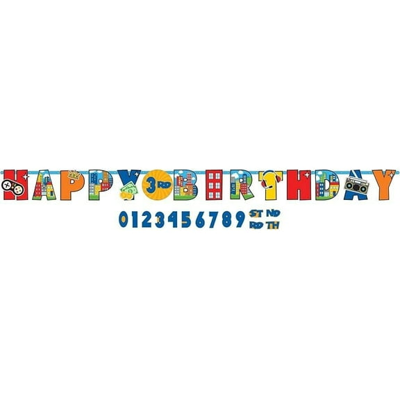 Party Town Kids Theme Customizable Birthday Decoration Jumbo Letter Banner 10.7’