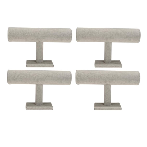 Organizador de joyas de terciopelo de 4 piezas, expositor para collares, pulseras y relojes, soporte de mesa de terciopelo, torre de joyería, rollo fino gris