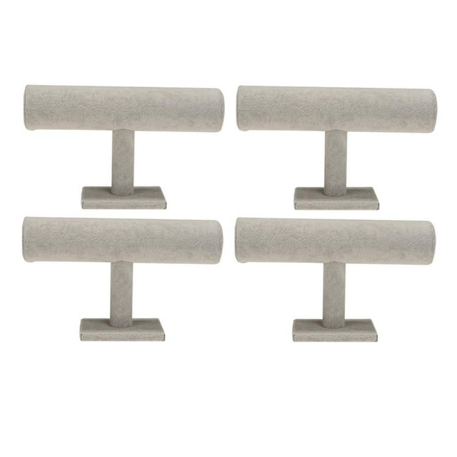 Organizador de joyas de terciopelo de 4 piezas, expositor para collares, pulseras y relojes, soporte de mesa de terciopelo, torre de joyería, rollo fino gris