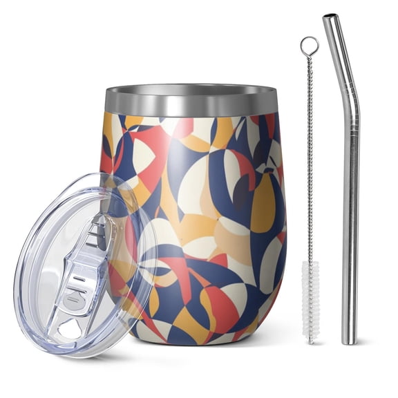 12oz Stainless Steel Insulated Wine Tumbler with Lid and Straw – Double Wall Vacuum Mug for Hot & Cold Drinks, 304 Steel Interior, Sweat-Free Design