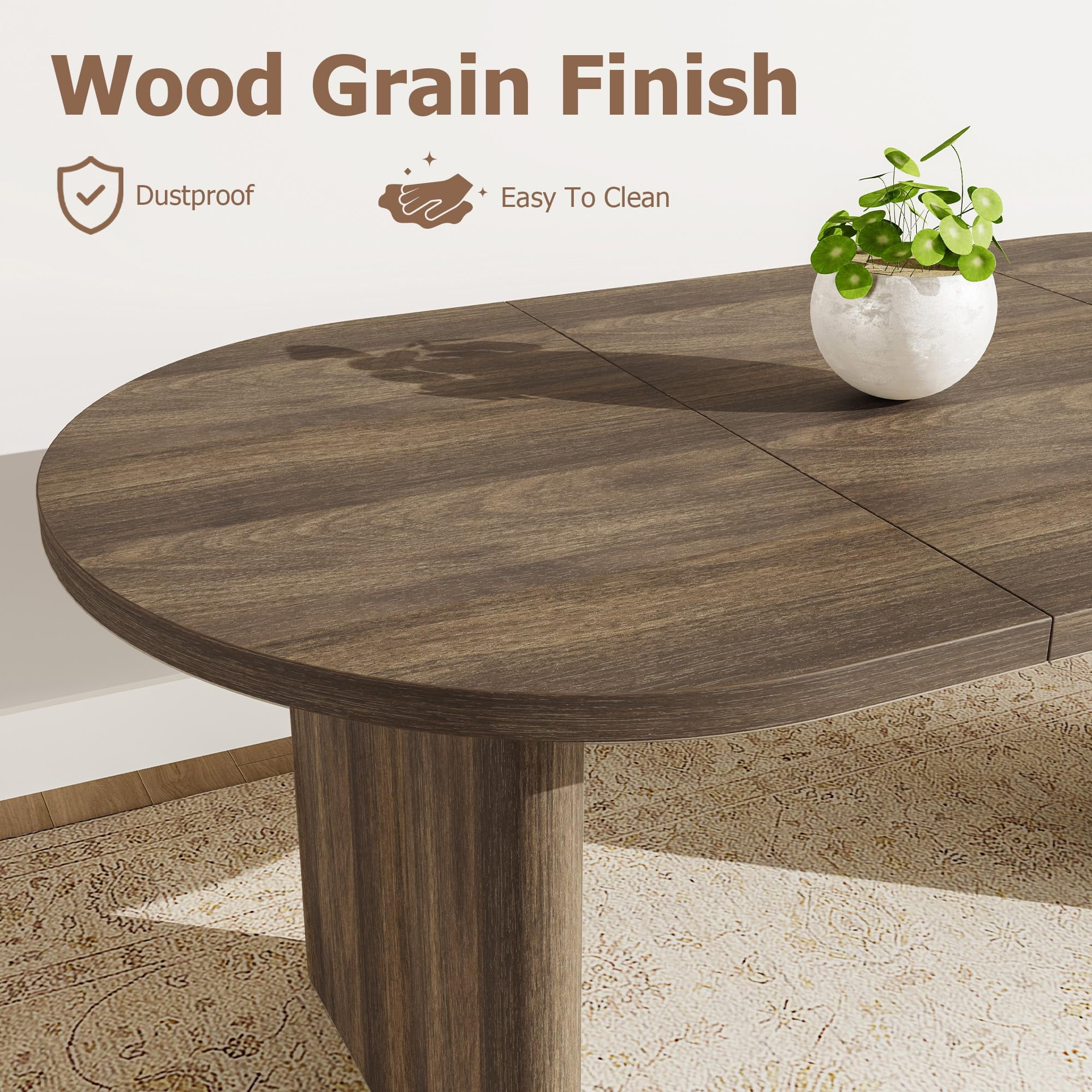 Oval Dining Table for 6-8 People, Long Large Kitchen Table with Thick Sturdy Wooden Base, Farmhouse Dining Room Table for for Kitchen, Living Room, Office
