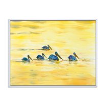 Designart 'Pelicans Birds On The Yellow River' Farmhouse Framed Canvas Wall Art Print