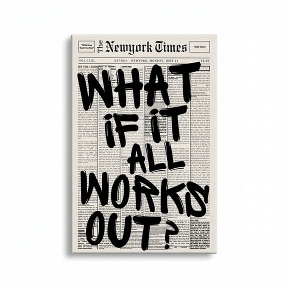 PORMIPONE What If It All Works Out Wall Art, 16x24in Gallery Wrapped Canvas, Black and White Typography Decor for Living Room Bedroom Office