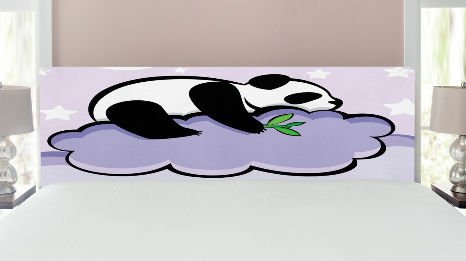 Panda Headboard, Panda Bear Sleeping on Cloud in Starry Night Sky