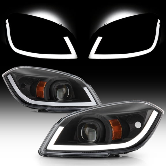 NEW 2005-2010 Chevy Cobalt 07-10 Pontiac G5 Black LED Tube Projector Headlights