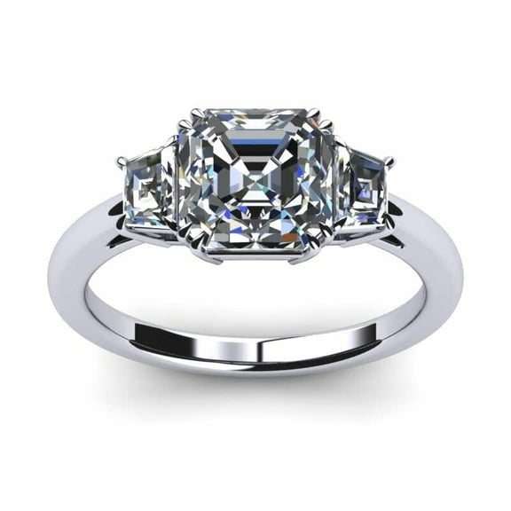HeartsAndYou 1.3ct Asscher Cut Moissanite Three Stone Engagement Ring for Women 18k White Gold Over Silver For Women Stylish