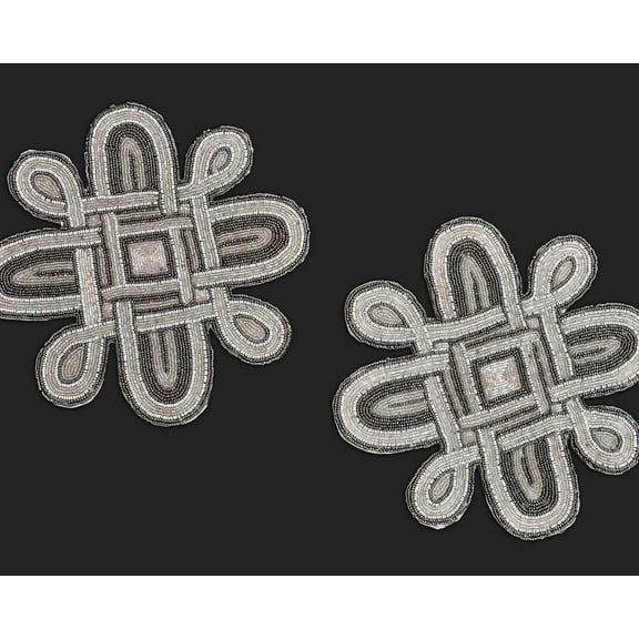 Set Of 6 Placemat, Handmade Beaded Placemats, Silver And Grey Table Mats, Beaded Charger Plate 13X13 Inch