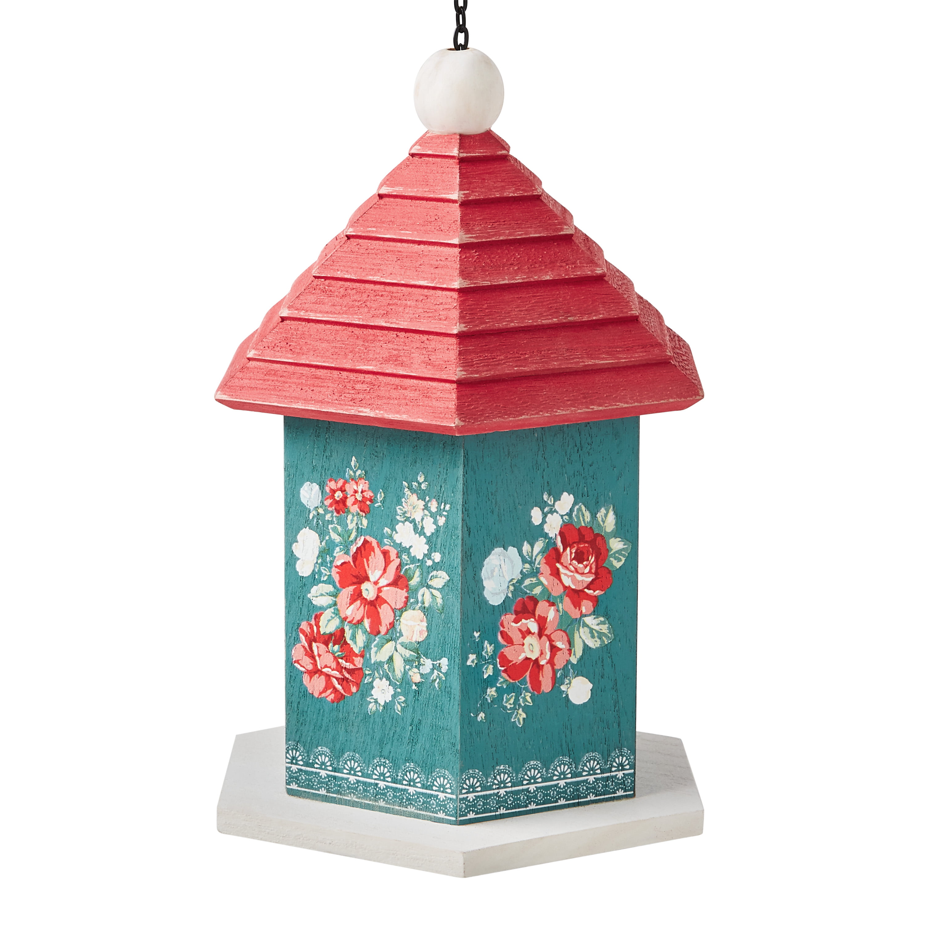 Bird House Green Floral NEW wood with sparkles on roof 