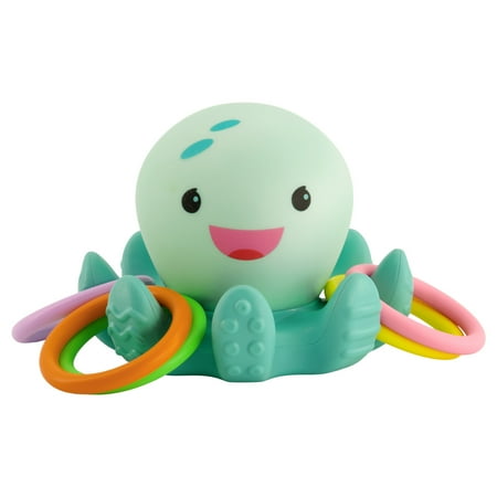 Infantino Light-up Octopus Ring Catcher Bath Toy with Five Rings, Age 6-12 Months, Multicolor