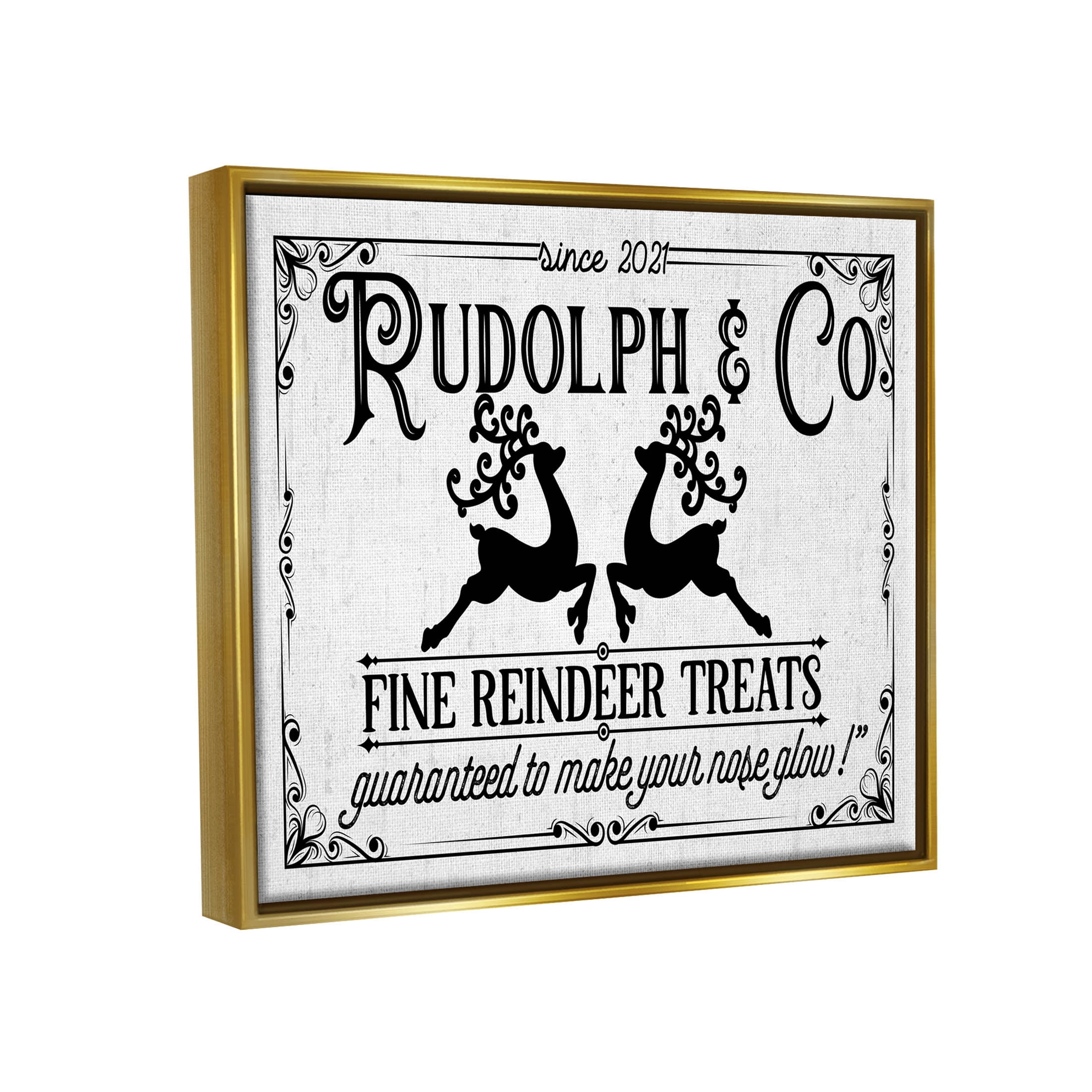Stupell Industries Rudolph & Co Vintage Sign Graphic Art Metallic Gold Floating Framed Canvas Print Wall Art, Design by Lettered and Lined
