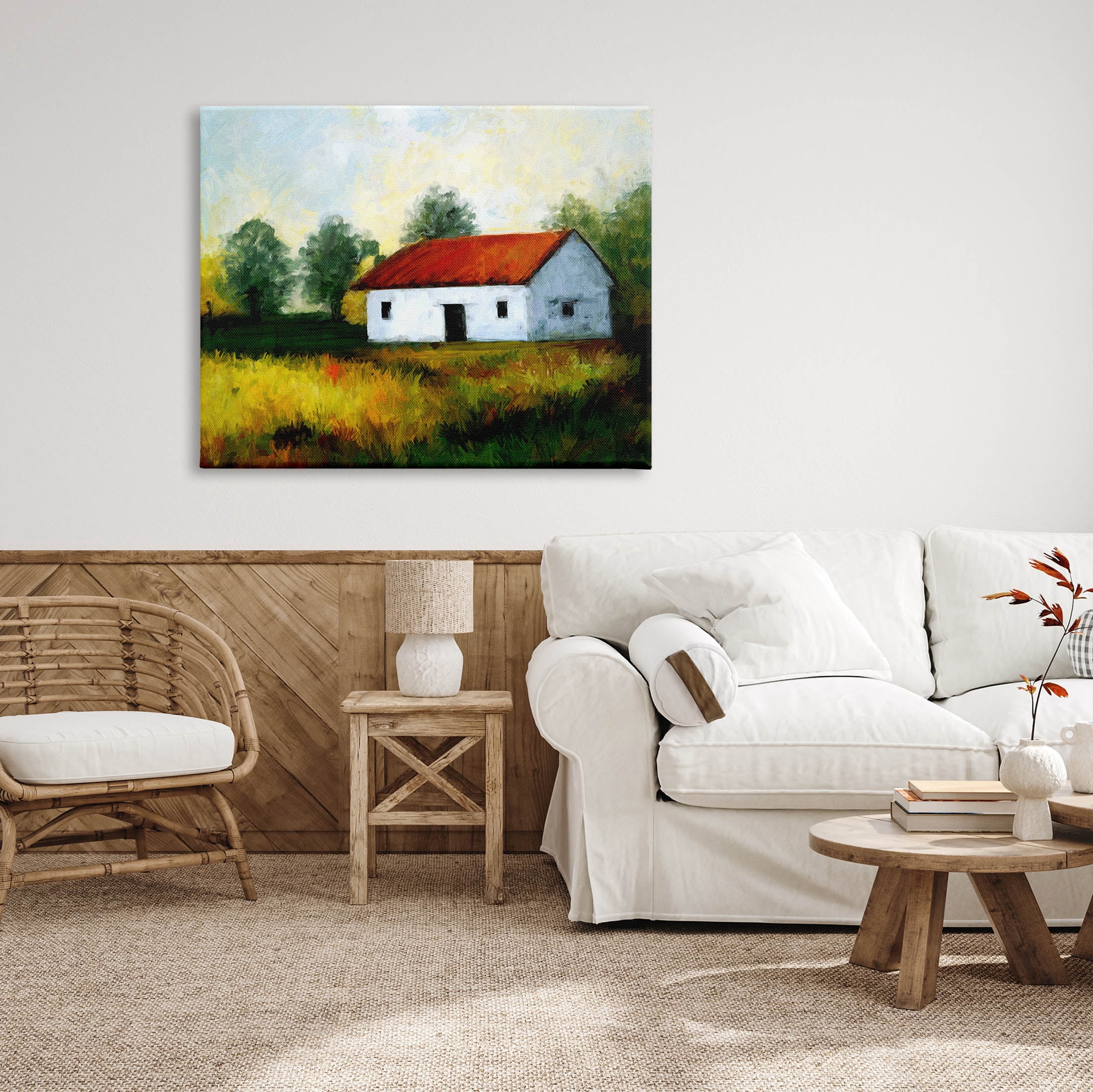 Stupell Industries Countryside Meadow Cottage Landscape Painting Gallery Wrapped Canvas Print Wall Art, Design by Ziwei Li
