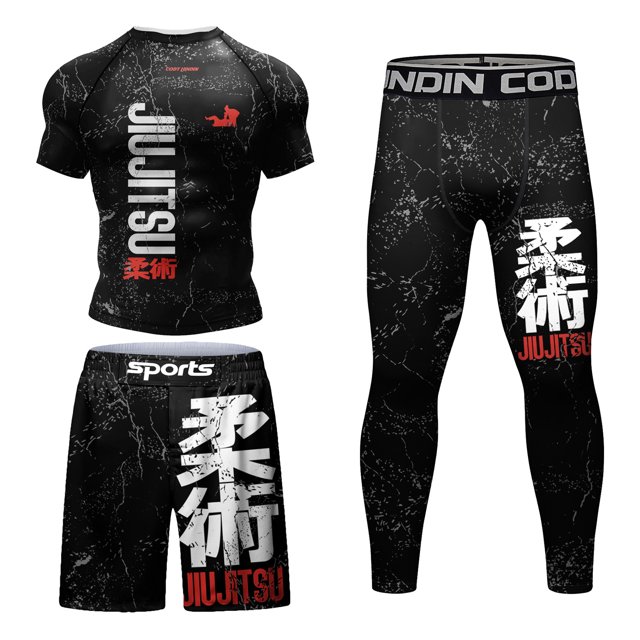 Chie Lundin Rash Guard ropa deportiva para hombres, camiseta MMA y pantalones cortos MMA, conjunto de 4 piezas, Jersey de boxeo brasileño Grappling Jiu Jitsu Bjj