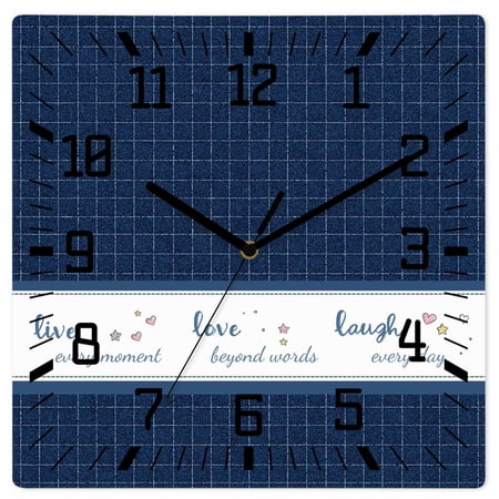 Wall Clock Live Love Laugh Operated Square Clocks Wooden Silent Non-Ticking Wallclock 10 Inch Blue Check Buffalo Plaid Wood Wall Clock for Living Room Bedroom Office Shool Home Decor
