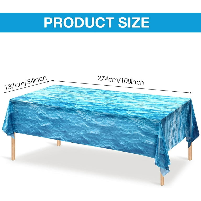 2Pcs Ocean Waves Tablecloths 86x52 Inches - Blue Water Print For Beach Party Decor