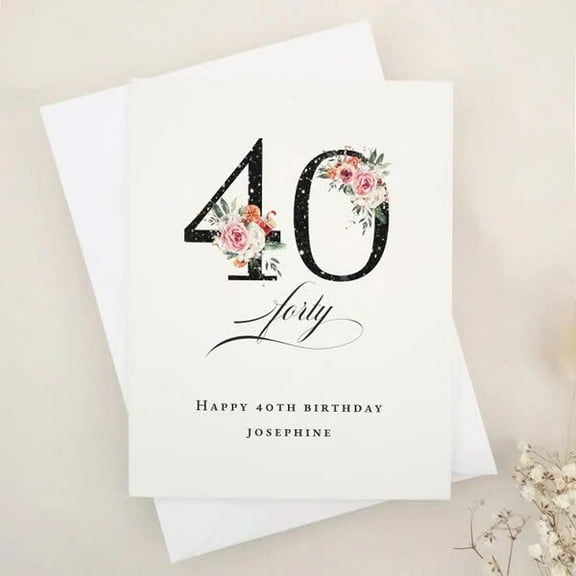 40th Birthday Card for Women – Elegant Floral Design with Personalization – Happy 40th Birthday Greeting Card with Envelope – Perfect for Celebrating Milestone Birthdays