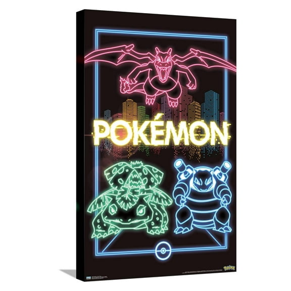 Pokémon - Neon Group Canvas Wall Poster, 14.725" x 22.375"