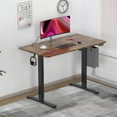 thumbnail image 2 of 43.3" X 24" Electric Standing Desk, Height Adjustable Memory Computer Sit Stand up Desk with Hanging Hooks and Cable Management (Retro Whole-Piece Desktop and Black Desk Frame), 2 of 9