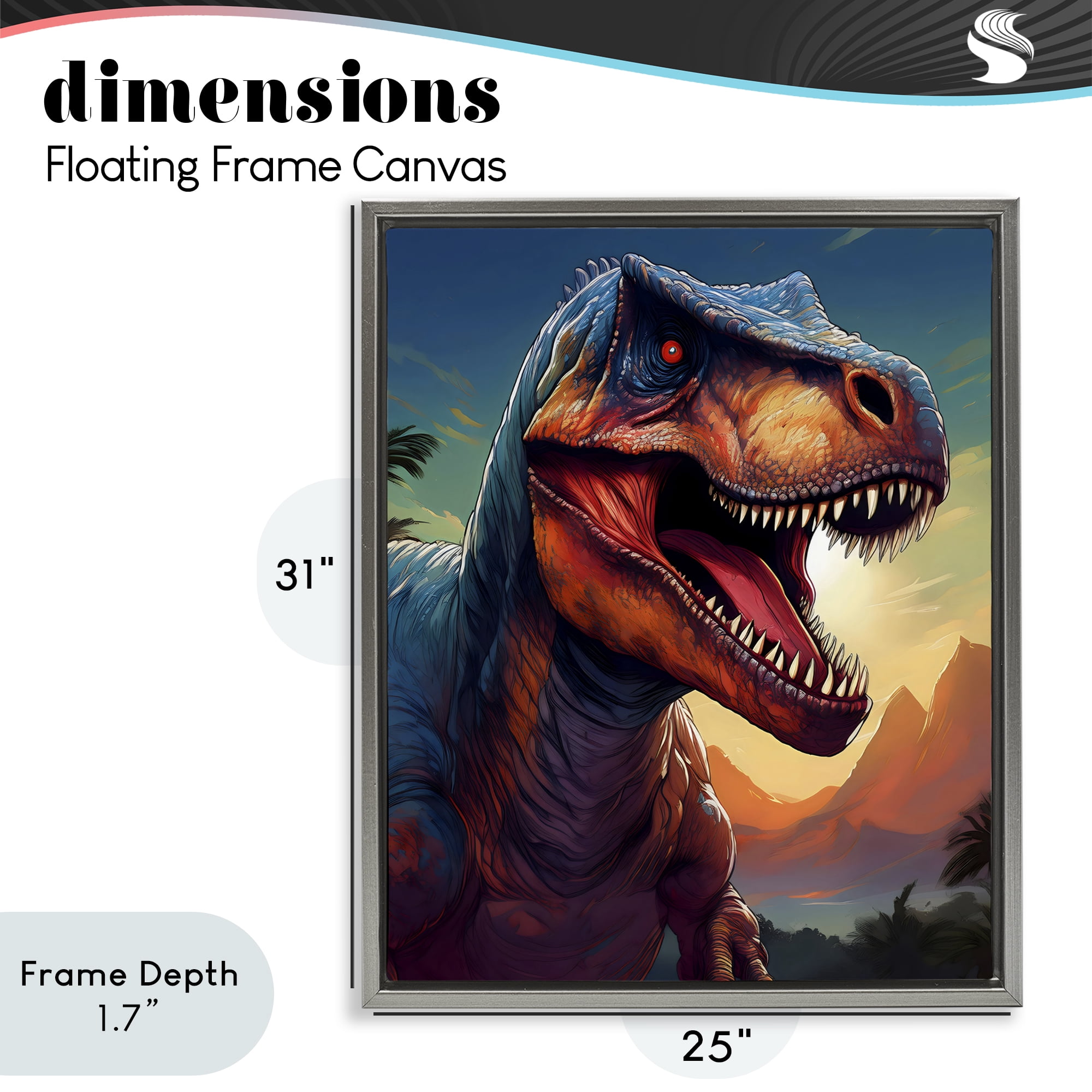 Stupell Industries Dinosaur with Sunset Landscape Gray Framed Floater Canvas Wall Art, design by Creative Studio