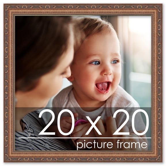 20x20 Antique Gold Bronze Wood Picture Frame - UV Acrylic, Foam Board Backing, Hanging Hardware