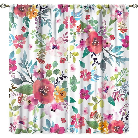 Floral Curtains Colorful Flower Curtains Rustic Leaves Plants Spring Botanical Farmhouse Wooden Nature Printed Window Drapes Fabric 2 Panels 42x84 Inch Blackout