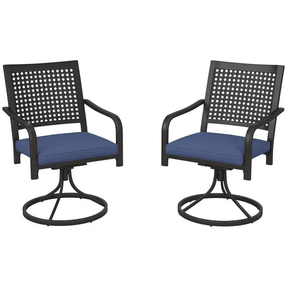 Outsunny Patio Swivel Chairs with Cushion, Outdoor Swivel Rocker, Blue
