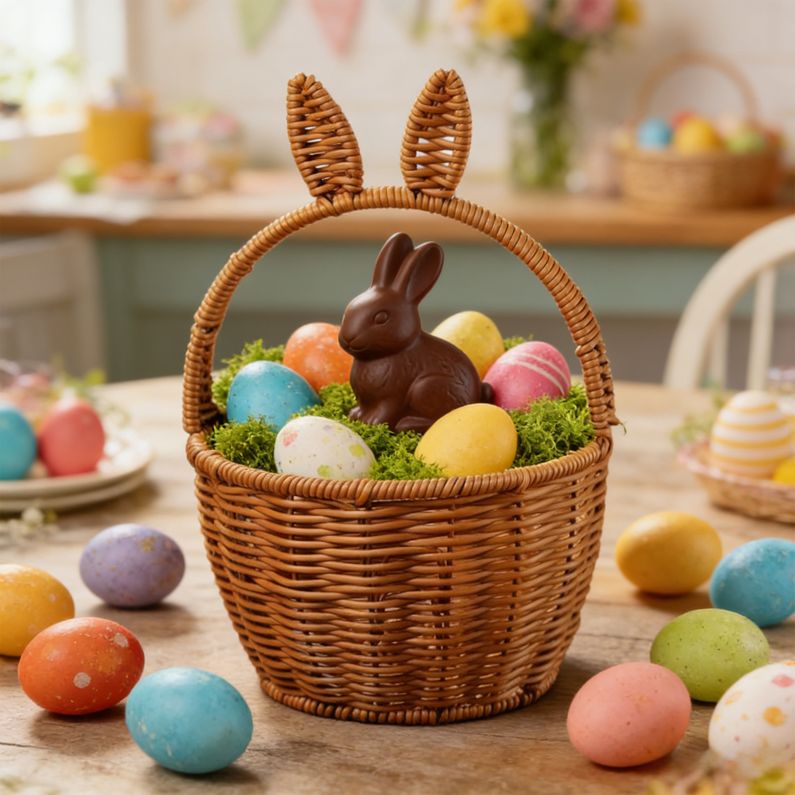 Lunxisen 4 Pcs Easter Bunny Woven Basket for Party Favors, Easter Candy Eggs Baskets Cute Rabbit Picnic Hamper
